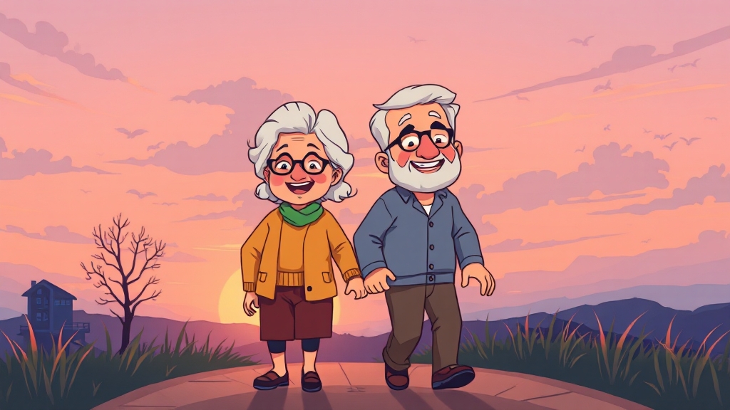 성공적인 노후, 재정 설계 & 마인드셋 (cartoon 스타일)